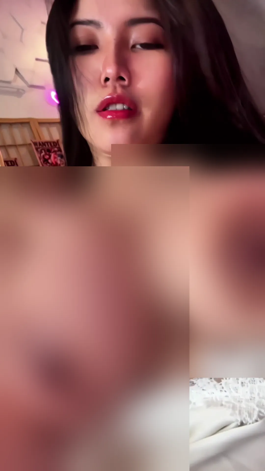 Ariababeboobs frame at 00:07, Pink neon baptism for her porcelain skin as she arches into the frame—lace barely clinging, red lips parted mid-taunt