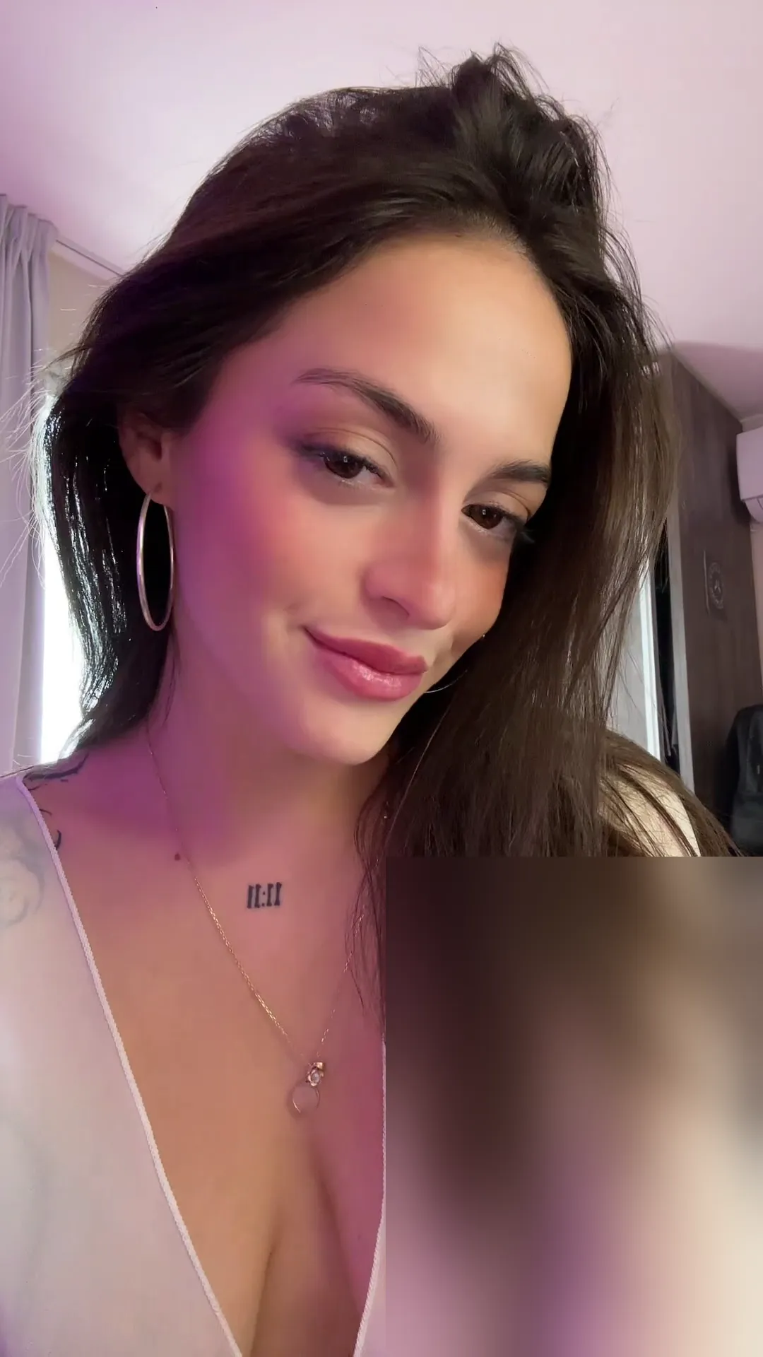 Hot_Bad_626 frame at 00:08, Numerology as foreplay: '113' glows under soft light, her pink lips curving like a challenge