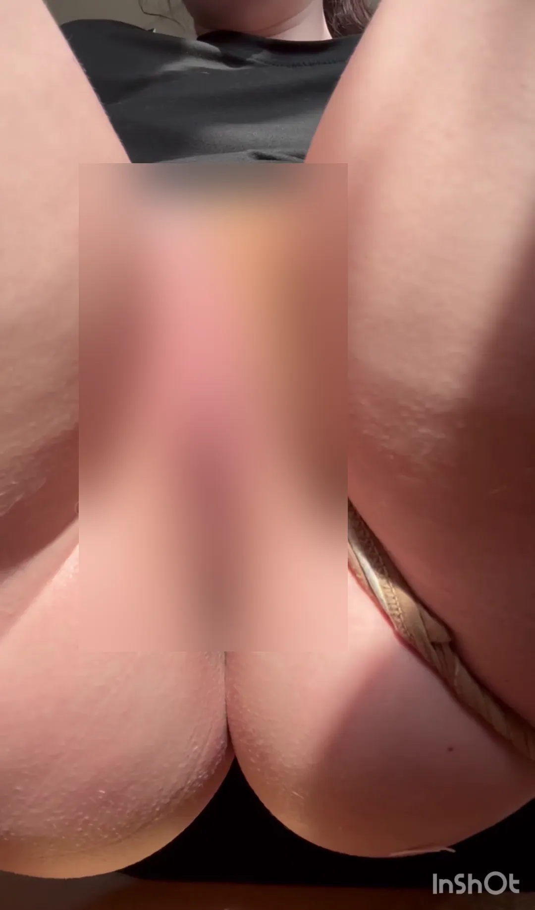 savvy_77 frame at 00:05, Savvy_77’s signature pink panties—mislabeled as yellowish here—are provocatively pulled aside, framing her plump, glistening shaved pussy under harsh bathroom lights
